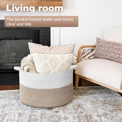 Goodpick Large Cotton Rope Basket, 83L Big Woven Storage, Blanket Organizers and Storage, Baby Nursery Laundry Basket, Extra Large Toy Bin for Storage, 21.7 x 13.8 inches thumbnail 2