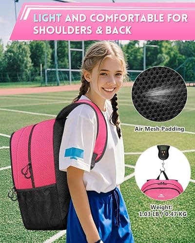 MATEIN Girls Soccer Backpack with Ball Holder, Shoe Compartment, Fence Hook | Large Basketball Bag for Tournament & Game Day, Lightweight Youth Sports Bag Fits 15.6 Inch Laptop, Soccer Team Gifts thumbnail 6
