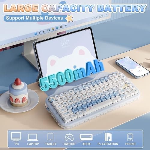 YUNZII C75 75% RGB Kabelloses Mechanisch Gaming Tastatur, BT5.0/2.4G/USB-C Creamy Tastatur Hot Swap NKRO,Niedliche Tastenkappen Gasket Mount mit Süße Kuchen für PC/Mac/Gaming (Blau, Milk V2 Switch) thumbnail 6