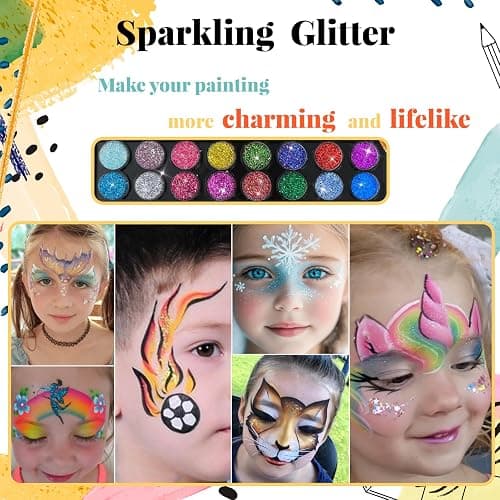 Face Painting Kit for Kids, 42 Colors Professional Face Paint Makeup Kit Non-Toxic Water Activated Facepaint Palette with Brush, Stencil, Sponge, Gem, for Party Halloween Christmas (42 Colors) thumbnail 3