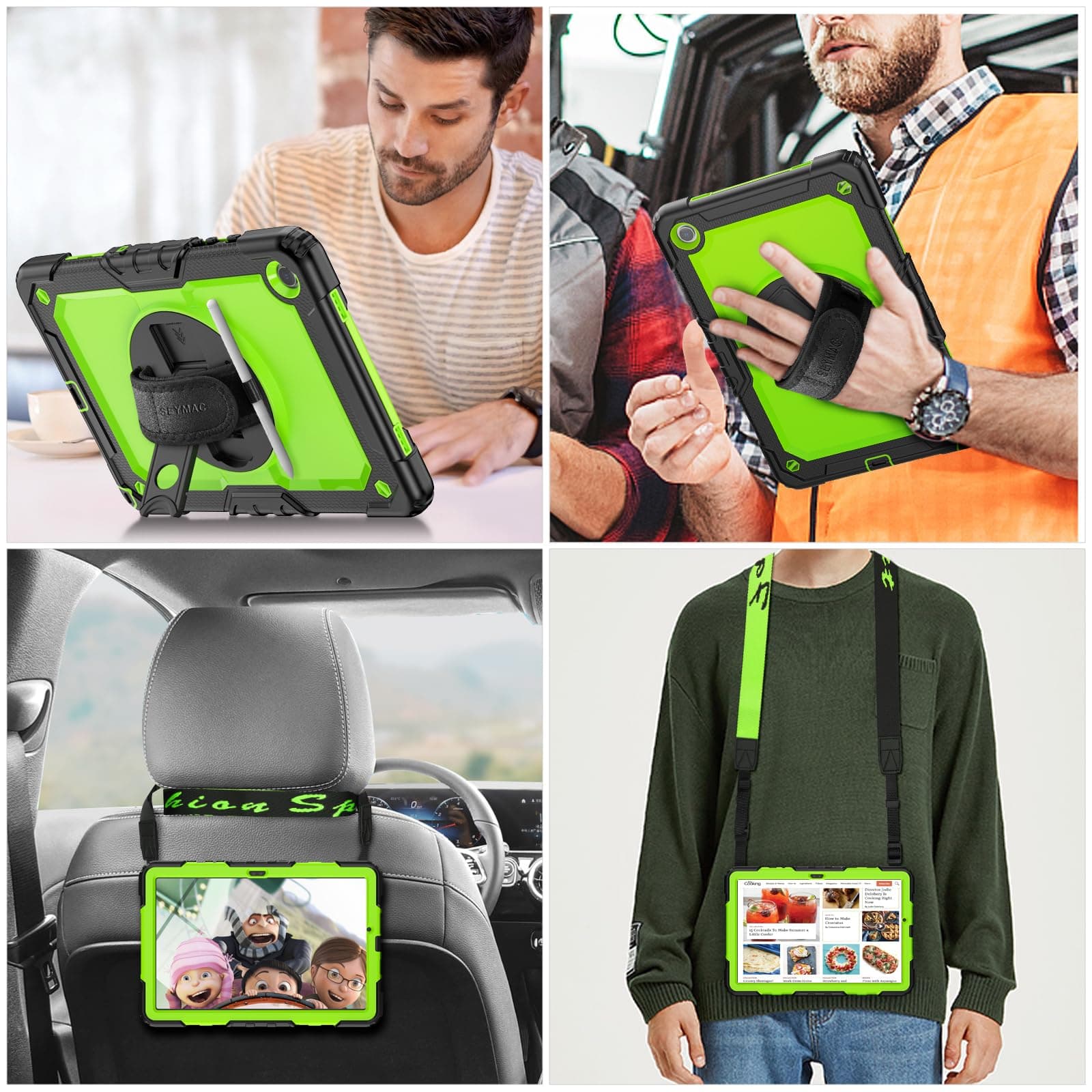 SEYMAC stock Case for Samsung Galaxy Tab A11+ Plus 11'', Full-Body Drop Protection Case with Screen Protector Pencil Holder [360° Rotating Hand Strap] &Stand, Green+Black thumbnail 2