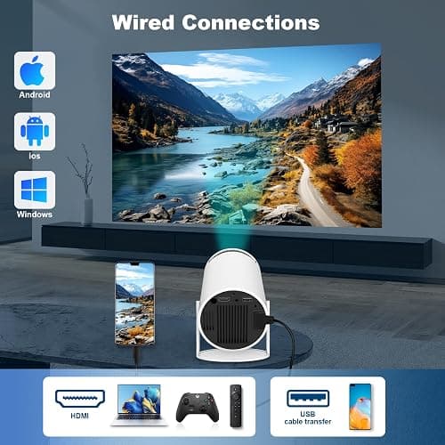 Mini Projector, Support 4K 1080P Portable Projector with Dual Band WIFI6 5G Wireless 5.2 Bluetooth Android 11, 200 ANSI Lumens, 180° Rotatable, Auto Keystone Correction,35"-130" Screen Video Projector - White thumbnail 8