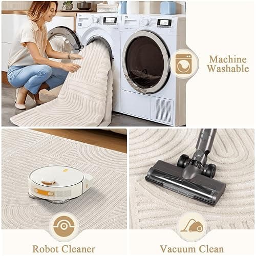 Pauwer 5x7 Washable Area Rugs for Living Room Modern Beige Solid Color Soft Fluffy Rugs for Bedroom Non Slip Boho Accent Indoor Mat Floor Carpet Cover for Kids Room Dining Room Kitchen Office thumbnail 6
