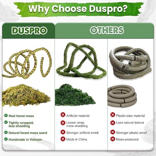 Duspro 6.5FT Reptile Vine & Moss Set for Climbing Bendable Branch, Natural Moss Rope Jungle Decor for Bearded Dragon, Chameleon Tank Accessories, Snake Gecko Lizard Terrarium thumbnail 4