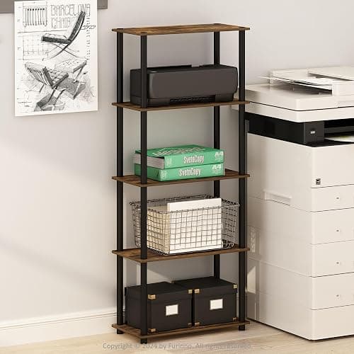 Furinno Turn-N-Tube Storage Shelves, 5-Tier Book Shelf, Corner Shelf, Toolless Open Shelves, for Organization and Storage, Living Room, Garage, Home Office, Amber Pine thumbnail 2