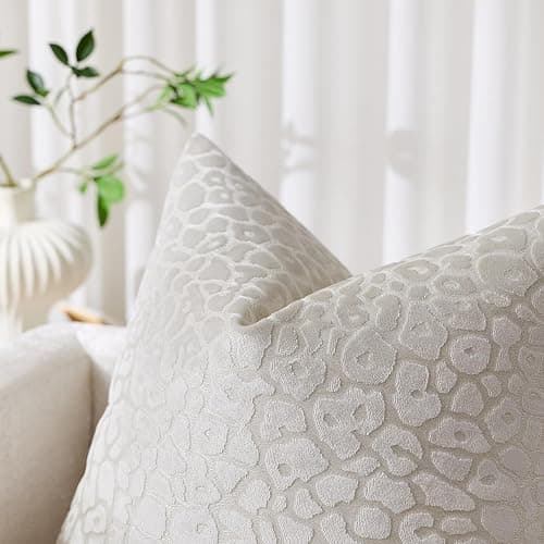 White Leopard Pillow Covers Pack of 2, Geometric Pattern Design, 18x18 Inch | Invisible Zipper Elegant Modern Home Decor for Couch Bedroom thumbnail 3