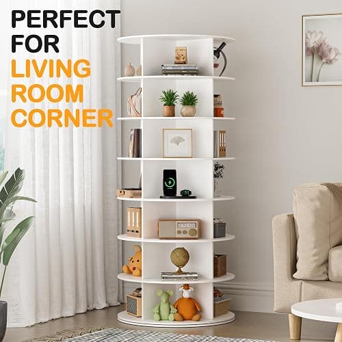 MAGIC UNION Rotating Shoe Rack Tower 7 Tier Organizer, Vertical Spinning Shoe Display Lazy Susan, Revolving 360 White Shoe Rack Storage Round Carousel, Rotate Shoes Closet Organization thumbnail 4