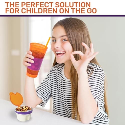 EXULTIMATE 2 in 1 Snack Drink Cup Kids Spill Proof Tumbler Plastic Straw Lid Locks 16 Oz thumbnail 4