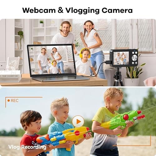 Deatti Digital Camera FHD 4K with Dual Screen 64GB SD Card 2 Batteries,18X Zoom,Anti Shake Portable Rechargeable Camera for Teens Boys Girls Kids,White thumbnail 5