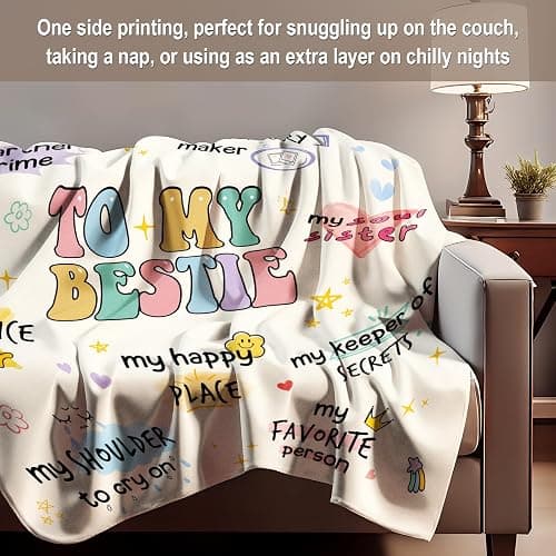 Best Friend Birthday Gifts for Women, Best Friends Blanket, Bestie Gift for Women on Christmas, Bestie Birthday Gifts for Woman, Friendship Present for Woman, Yellow Throw Besties Blanket 60”x50” thumbnail 6