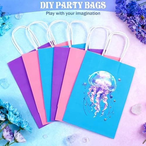 Cooraby 20 Pieces Kraft Paper Bags Party Favor Bags Craft Gift Bag with Handle for Birthday, Baby Shower, Wedding (light blue, light purple, pink) thumbnail 3