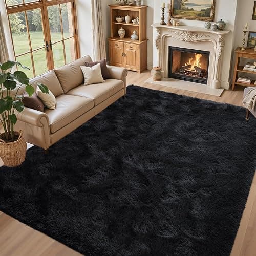 5x7 Black Area Rugs for Living Room, Large Fluffy Shag Bedroom Rugs Non-Slip, Ultra Soft Plush Carpet for Nursery Kids PlayRoom Dorm Office Indoor Modern Carpets - Image 1