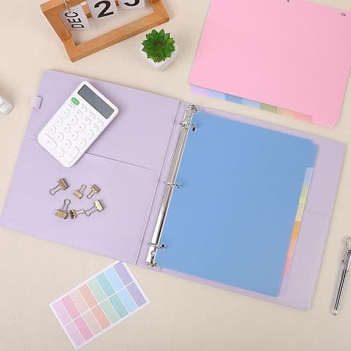 SKYDUE Durable Plastic 8-Tab Dividers, Big Tab Dividers for 3 Ring Binder, Write & Erase 3 Ring Binder Dividers with Tabs, with Sticker Labels, 1 Set, Pastel Color thumbnail 2