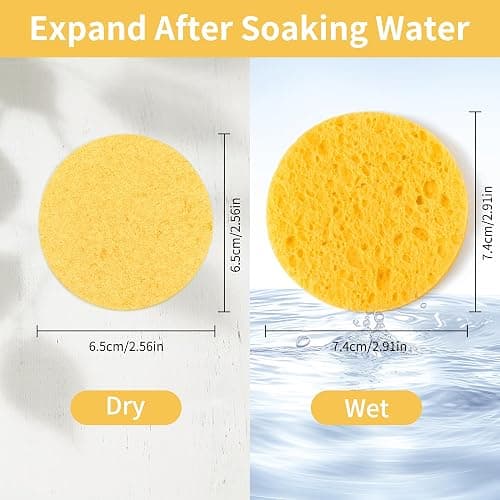 100-Count Compressed Facial Sponges, Natural Cosmetic Spa Sponges for Facial Cleansing, Exfoliating Mask, Makeup Remover, Travel Face Sponges - Yellow thumbnail 3
