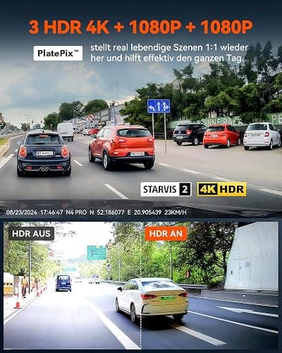 VANTRUE N4 Pro 3 HDR 4K+ 1080P+ 1080P STARVIS 2 Dashcam Auto, 5G WiFi PlatePix™ Dash Cam GPS 360° Puffer Parküberwachung Auto Kamera, IR Nachtsicht, Sprachbefehl, Privatsphäremodi, 2.45” 1TB Max thumbnail 2