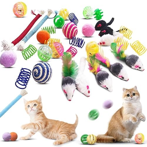 YULOYI Cat Toys for Indoor Cats - 34 Packs Interactive Set with Colorful Springs, Mouse Toy, Catnip Ropes, Balls, Bells, and Sisal Ball for Kittens - Image 1