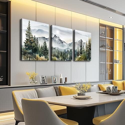 MHARTK66 Wall Art for Living Room Modern Wall Decor for Bedroom Office Decor Abstract Mountain Forest Landscapes Ink Painting 3 Piece Framed Canvas Art Prints Ready to Hang Wall Pictures Home Decor thumbnail 4