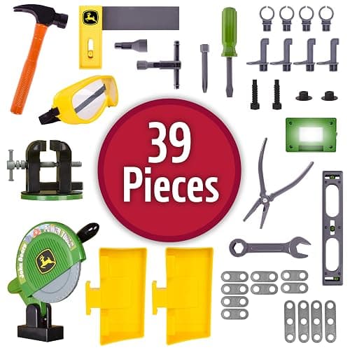 John Deere Kids Workbench, Power Tools Workshop, Build Your Own Toy Tool Box with 39 Realistic Toy Tools and Accessories, 5+ thumbnail 4