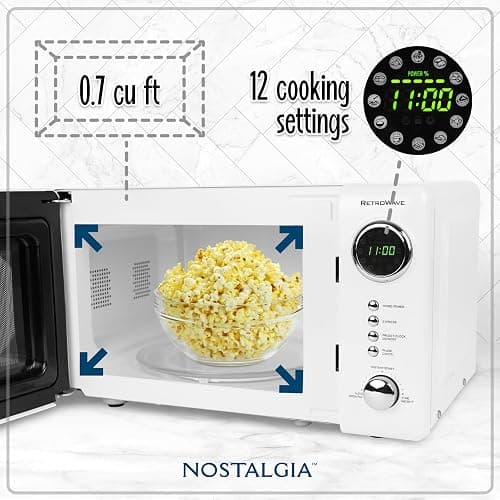 Nostalgia Retro Compact Countertop Microwave Oven - 0.7 Cu. Ft. - 700-Watts with LED Digital Display - Child Lock - Easy Clean Interior - White thumbnail 3