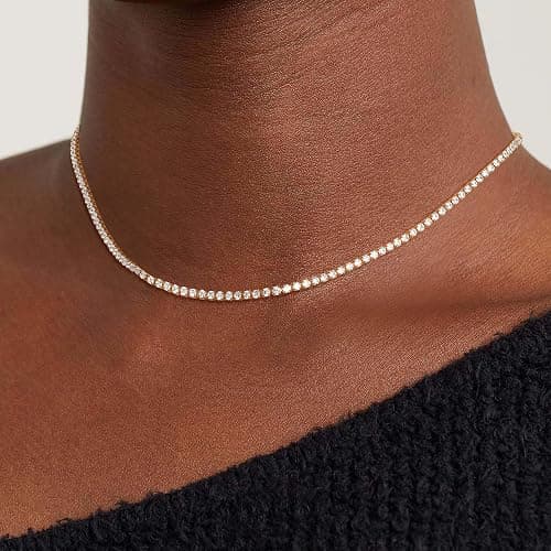 Robaice Tennis Necklace for Women, 14K Gold Plated/Silver Sparking Cubic Zirconia Tennis Chain, Dainty Rhinestone Choker Necklaces Jewelry for Women thumbnail 2
