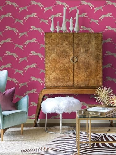 Brewster Scalamandre Bubblegum Leaping Cheetah Peel and Stick Wallpaper, Pink Cheetah Animal Print Removable Contact Paper for Walls, Self Adhesive Wall Covering for Bedroom Living Room Accent Wall thumbnail 2