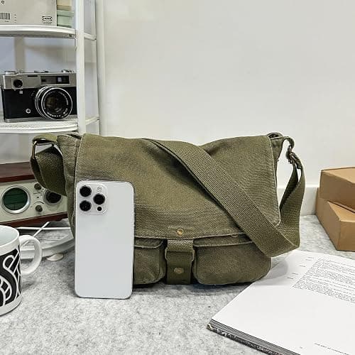 AFGWK School Vintage Canvas Messenger Bag for Men Crossbody Shoulder Bag Satchel Handbags thumbnail 3