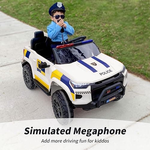 Hikiddo Electric Police Car for Kids 2 Seater, 24V 10AH Ride on Toy for Big Kids with Remote Control, 4x200W Motors, 5mph Max Speed - White thumbnail 6
