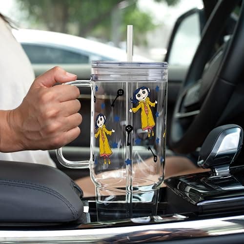 Sip-Sip Hooray! Coraline 40oz Acrylic Tumbler with Lid and Straw, Button Eyes Iced Coffee Cup, Coraline Jones Glass Tumbler, Merch Gift thumbnail 5