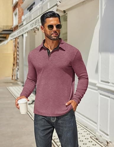 COOFANDY Mens Long Sleeve Polo Shirts Classic Casual Button Polo Tee Lightweight Collared Golf Shirt thumbnail 5