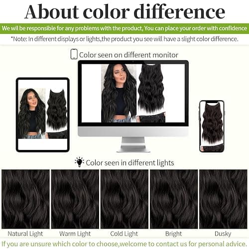 KooKaStyle Invisible Wire Hair Extensions with Transparent Wire Adjustable Size 4 Secure Clips Long Wavy Secret Synthetic Hairpiece 20 Inch 120g Rich Dark Brown with Warm Tones for Women thumbnail 7