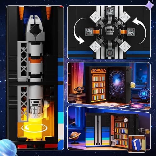 HOGOKIDS Magic Space Book Nook Building Set with LED Light, 945PCS Book Nook Building Block Sets for Bookshelf Home Decor, DIY Miniature Book Model Kit, Christmas Birthday Gifts for Adults Boys Girls thumbnail 5