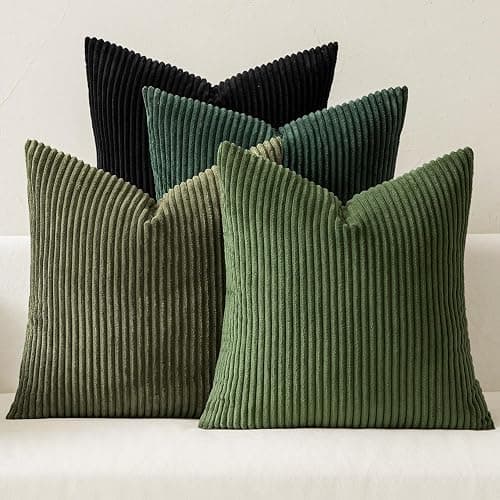 MIULEE Boho Farmhouse Throw Pillow Covers 18x18 Inch Set of 4 Mordern Neutral Green Cushion Covers Soft Corduroy Nordic Home Decor for Spring Couch Bed Sofa Living Room Green-Black - Image 1
