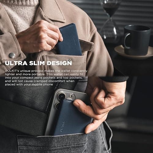 VULKIT Slim Minimalist Card Holder RFID Blocking Leather Credit Card Holder Front Pocket Wallet Magnetic Closure thumbnail 3