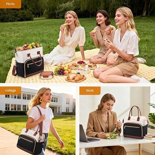 LOVEVOOK Lunch Bag Women, Insulated Adult Lunch Box for Women Work, Wide Opening Leakproof Cooler Tote Bag for Office Campus Picnic Beach with Shoulder Strap, Loncheras Para Mujer with Cup Holder thumbnail 7