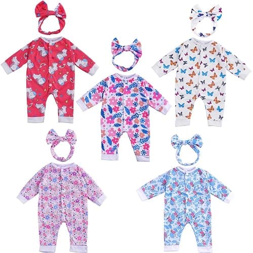 BABESIDE Reborn Baby Doll Clothes for 17-22 Inch Dolls, 5 Sets Baby Doll Clothes Outfits Accessories - Romper Suit and Headband for Newborn Baby Doll Boy&Girl Kids Gift - Image 1