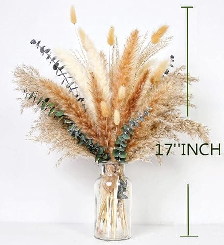 110 PCS of Boho Pampas Grass Decor, Naturally Dried Pompas, Bunny Tails Dried Flowers, and dried eucalyptus. Perfect for Weddings, Boho Party Decorations, and Table Decor. thumbnail 2