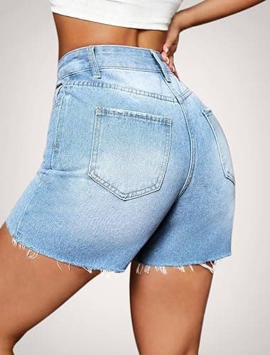 IWD Jean Shorts for Women High Waisted Stretchy Casual Denim Shorts Ripped Frayed Hem Summer Trendy Jorts thumbnail 4