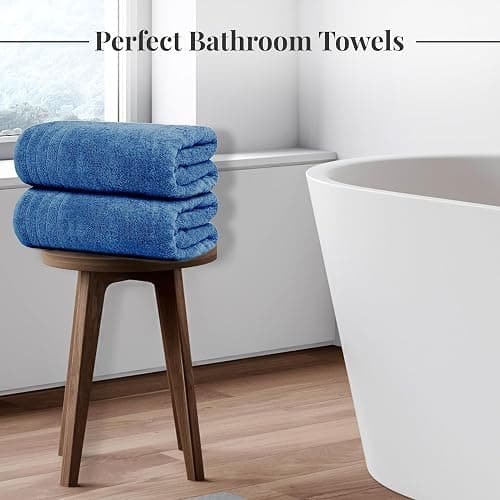 Tens Towels Pack of 4 Extra Large Bath Towels 30 x 60 Inches, 100% Cotton, Larger & Lighter Weight, Quicker to Dry, Super Soft and Absorbent, Perfect for Bathroom, Blue - Blue thumbnail 4