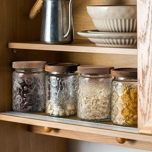 24 OZ Airtight Glass Storage Jar with Bamboo Lid - Vintage Glass Jar Vintage Food Containers Canisters Set for Kitchen Counter & Pantry - Ideal for Sugar, Flour, Coffee, Tea, Candy, Oats -2 Pack thumbnail 7