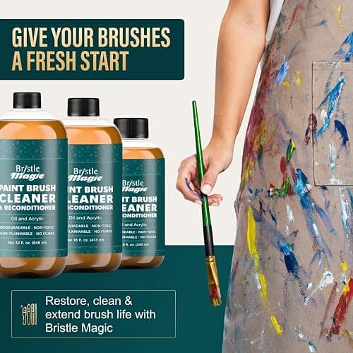 Bristle Magic Oil Paint Brush Cleaner and Restorer - Paintbrush Cleaner for Acrylic, Oil, and Glass Paints-Biodegradable, Non-Toxic, Odorless, Eco-Friendly, Quick-Clean Formula Paint Remover (8 Fl Oz) thumbnail 6