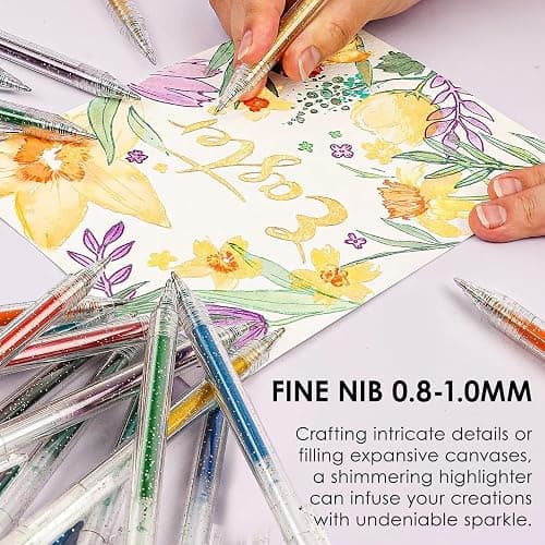 Grabie Glitter Gel Pens, 18 Colors Glitter Pens for Adult Coloring Books, Journaling, Drawing, Scrapbooking and DIY Crafts, Retractable Gel Ink Pens for Art and Work thumbnail 4