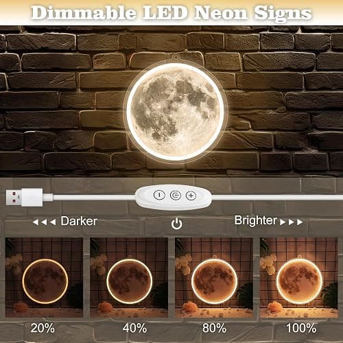 Anywin Moon Neon Light Sign, Moon Wall Lights, Neon Sign for Wall Decor, Led Mood Lighting with Dimmer for Living Room, Bedroom, Home Bar, Gaming Room,Dorm thumbnail 5