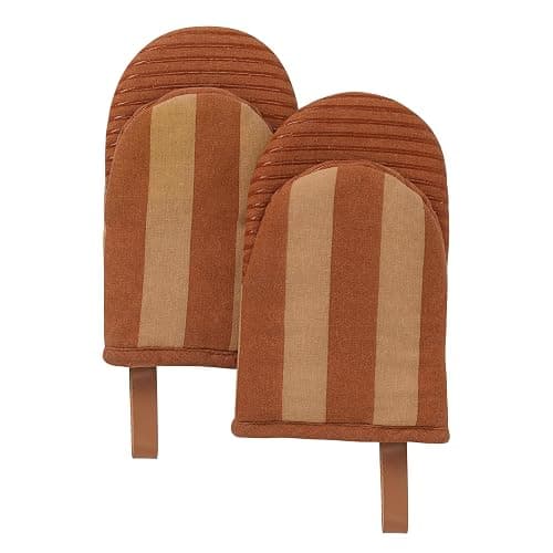 Folkulture Mini Oven Mitts Heat Resistant | (5.75x9) Set of 2 Orange Oven Mittens | Short Oven Gloves with Hanging Loop, Oven Mits | Kitchen Mittens for Home, Small Oven Accessories for Baking - Image 1