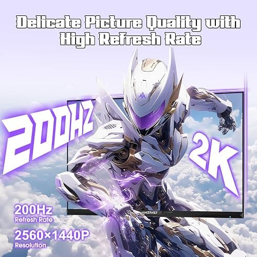 Amzfast 27" White Gaming Monitor, WQHD 2560x1440 200Hz Fast IPS 1ms HDR400 | 130% sRGB, 8bit+FRC, Adaptive Sync, TÜV Eye Care, HDMI 2.0x2, DP 1.4x2, VESA 100x100 – AMZG27F6Q for Competitive & 3A Gaming thumbnail 3