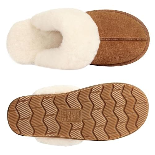 KIDMI 100% Genuine Leather Slippers for Women Fuzzy Winter Scuff House Shoes Cozy Warm Slip on Bedroom Slippers Indoor Outdoor thumbnail 7