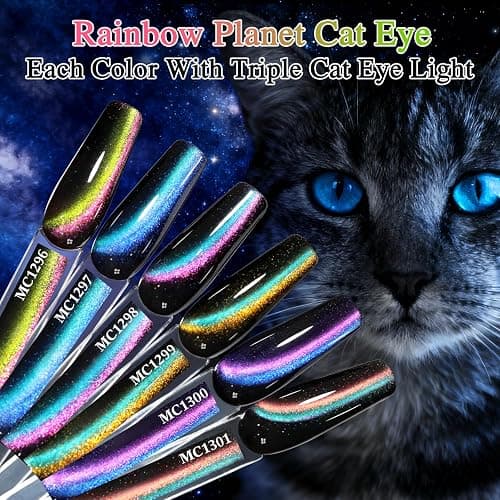 Double Rhythm Cat Eye Gel Nail Polish Set of 6 Same Color Same Bottle 0.5 Oz Shimmer Glitter with Magnet Holographic Reflective Magnetic UV Nail Polish Kit at Home (Holographic Rainbow-T6-88) thumbnail 8