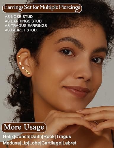 YADOCA 20G/18G/16G Threadless Nose Studs for Women Hypoallergenic Surgical Steel Flat Back Stud Earrings 14K Gold Plated Push in Nose Rings Studs CZ Lip Labret Cartilage Helix Tragus Piercing Jewelry thumbnail 3