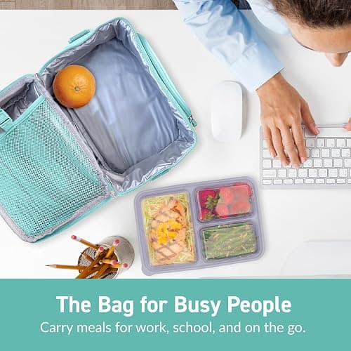 Bentgo Deluxe Lunch Bag - Durable and Insulated Lunch Tote with Zippered Outer Pocket, Internal Mesh Pocket, Padded & Adjustable Straps, & 2-Way Zippers - Fits Most Lunch Boxes (Coastal Aqua) thumbnail 4