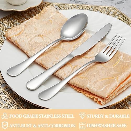 MUTNITT 30 Pcs Silverware Set Service for 6,Premium Stainless Steel Flatware Set,Mirror Polished Cutlery Utensil Sets,Durable Kitchen Eating Tableware Sets,Include Fork Knife Spoon,Dishwasher Safe thumbnail 2