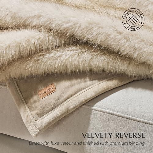 EVERGRACEHOME Luxury Faux Fur Throw Blanket, Soft Fluffy Faux Mink Blankets for Bed, Couch, Sofa, Thick Cozy Plush Warm Fur Throws with Reversible Velvet, Tipped Golden Fox, 50"x60" thumbnail 7
